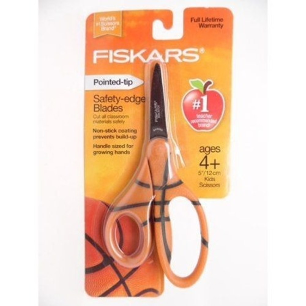 Fiskars Pointed-Tip Safety-Edge Blades 5 Kids Scissors Basketball Print Ages 4+